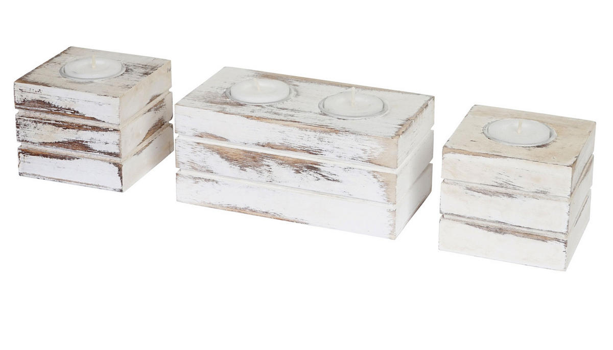 SET TEELICHTHALTER Reinweiß 3er-Set-Set - Weiß, Holz (7cm) - Jamb