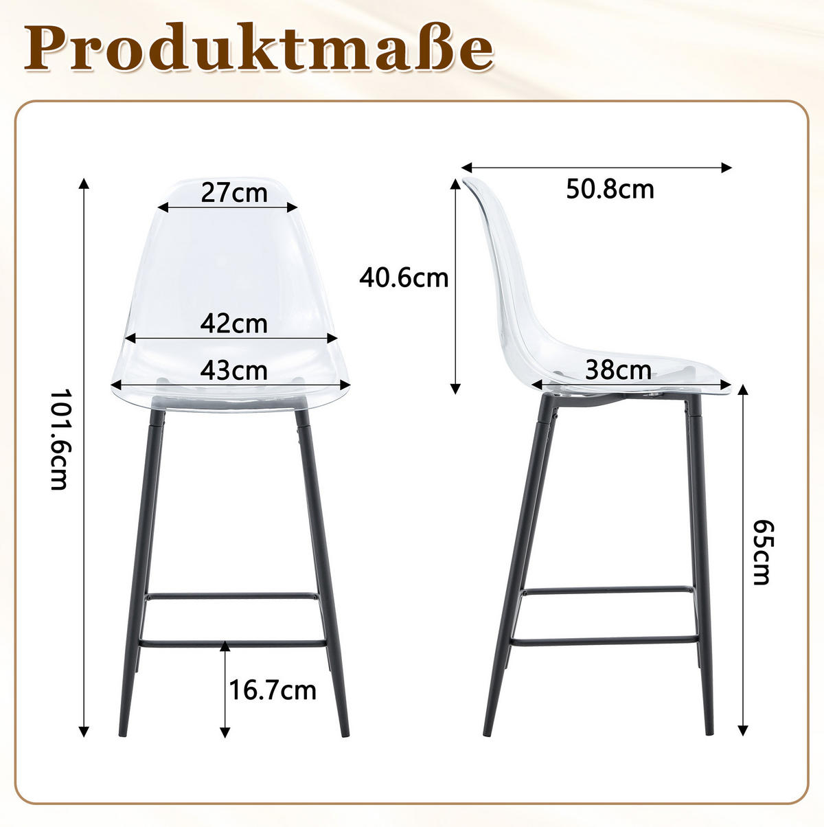 BARHOCKER Transparent mit Metallgestell - Schwarz, Kunststoff (45/102/51cm) - MIVRAY