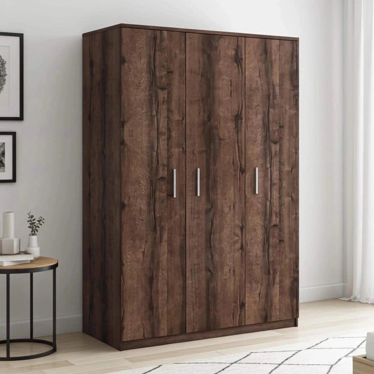 KLEIDERSCHRANK Tamiza 3-türig 135 cm breite - Silberfarben/Braun, Holzwerkstoff/Kunststoff (135/202/65cm) - Ravio