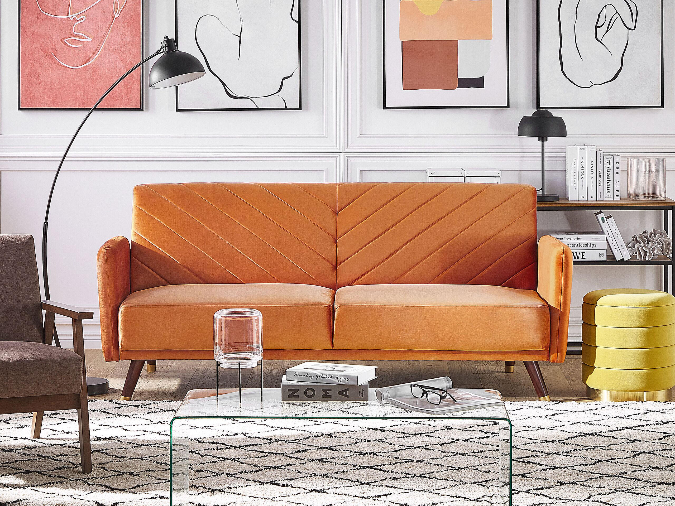 3-SITZER-SCHLAFSOFA Samtstoff Orange Senja - Orange, Textil (200/87/95cm) - Beliani