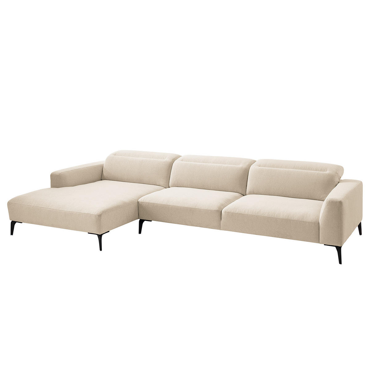 ECKSOFA mit Longchair - Beige/Schwarz, Textil/Metall (328/180cm) - home24