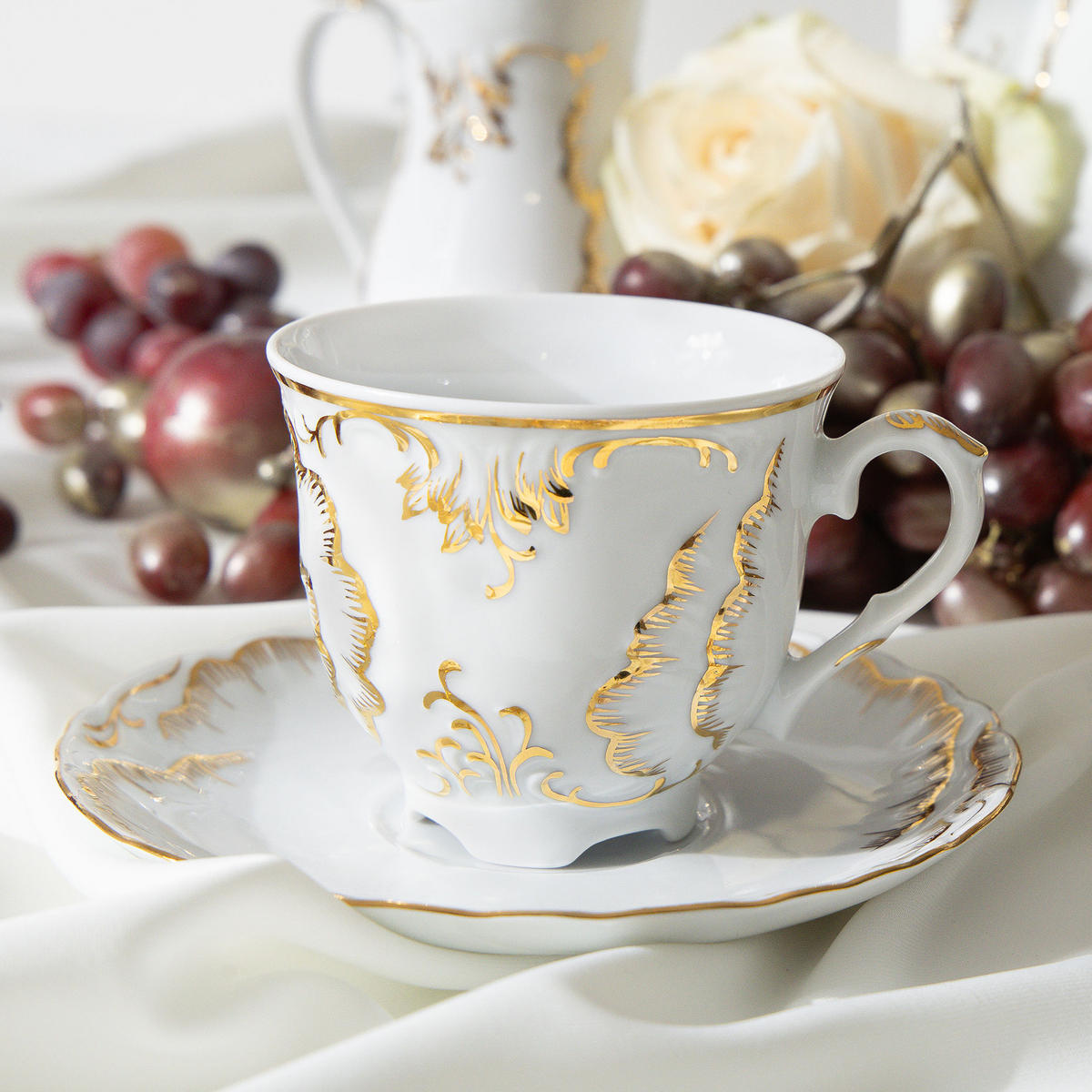KAFFESERVICE CMIELOW ROCOCO Kaffetassen-Set - Goldfarben/Weiß, Keramik (15.7/7.5/15.7cm) - KONSIMO®