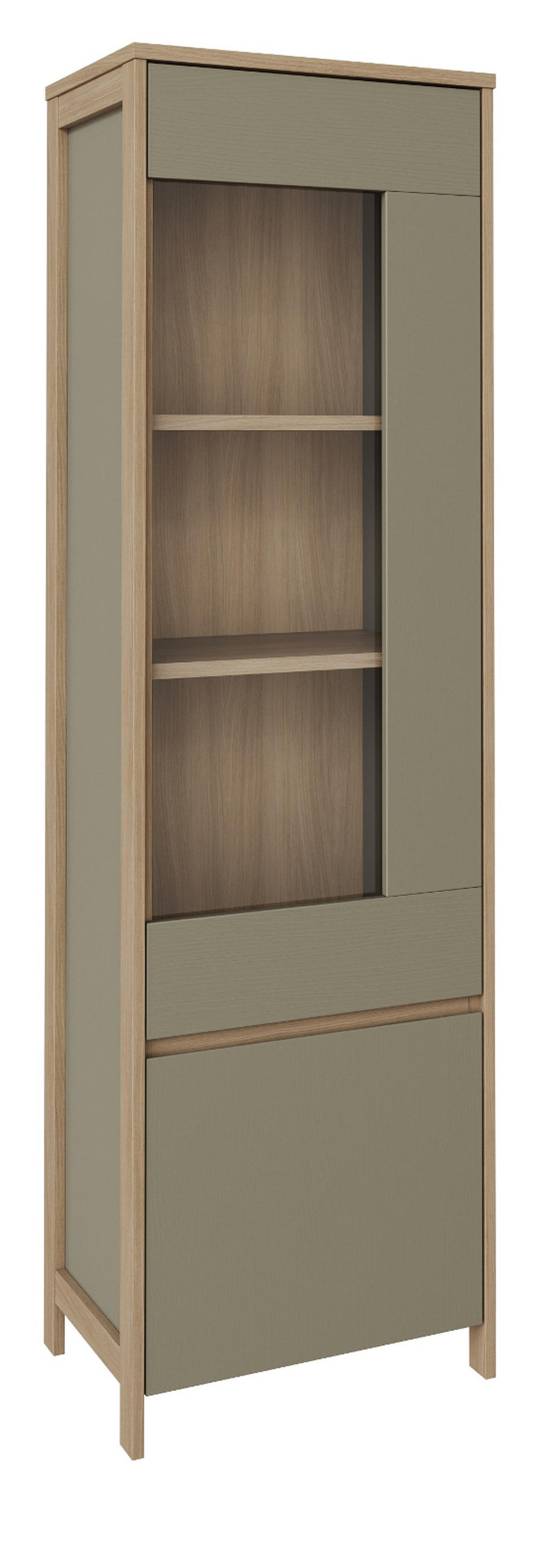 VITRINE Salbei grün, Eiche 58 cm, Vitrinenschrank mit Soft-Close - Salbeigrün/Eichefarben, Glas/Holzwerkstoff (58/195/39cm) - Furn.Design