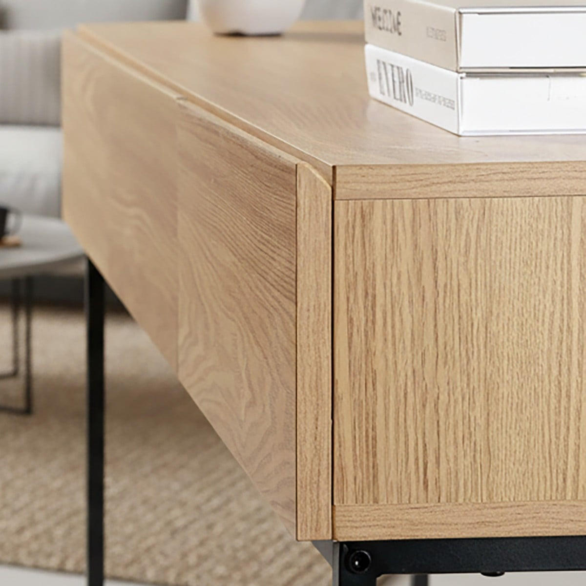 KONSOLE mit 3 Schubladen und 1 unterer Ablage, Holzdekor und schwarzes Metall 35/120/80,5 cm - Eschefarben, Holzwerkstoff (39.5/35/80.5cm) - Calicosy