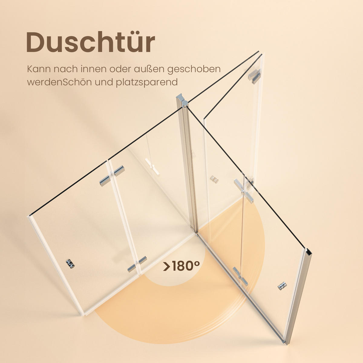 DUSCHKABINE für Nische Drehfalttür Profil Chrom Klarglas 75/185 cm - Chromfarben, Glas (75/185cm) - EMKE