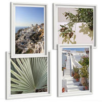 BILDER SET 4er Set - 50x50 cm & 40x60 cm Weißer Rahmen - Weiße Treppe mit Blick auf Santorini - Weiß, Kunststoff (50/50cm) - TULUP