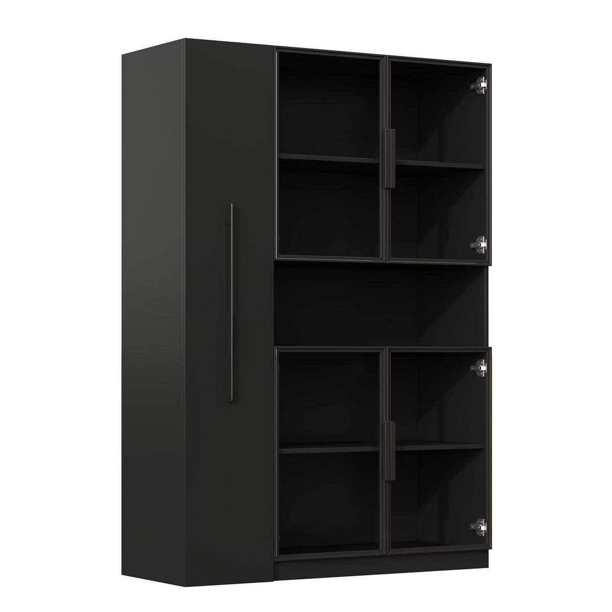 VITRINE 110cm Schwarz Glas LED Schubladen modern - Schwarz, Holzwerkstoff (110/160/35cm) - FLIEKS