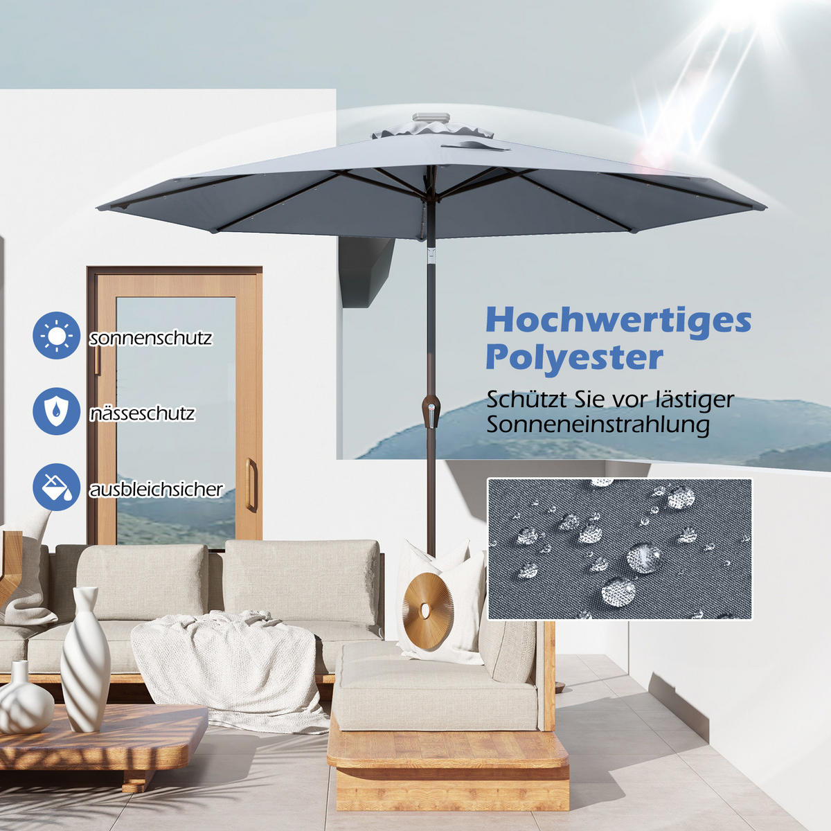 PATIO-SCHIRM Grau - Grau, Kunststoff (300/300cm) - COSTWAY