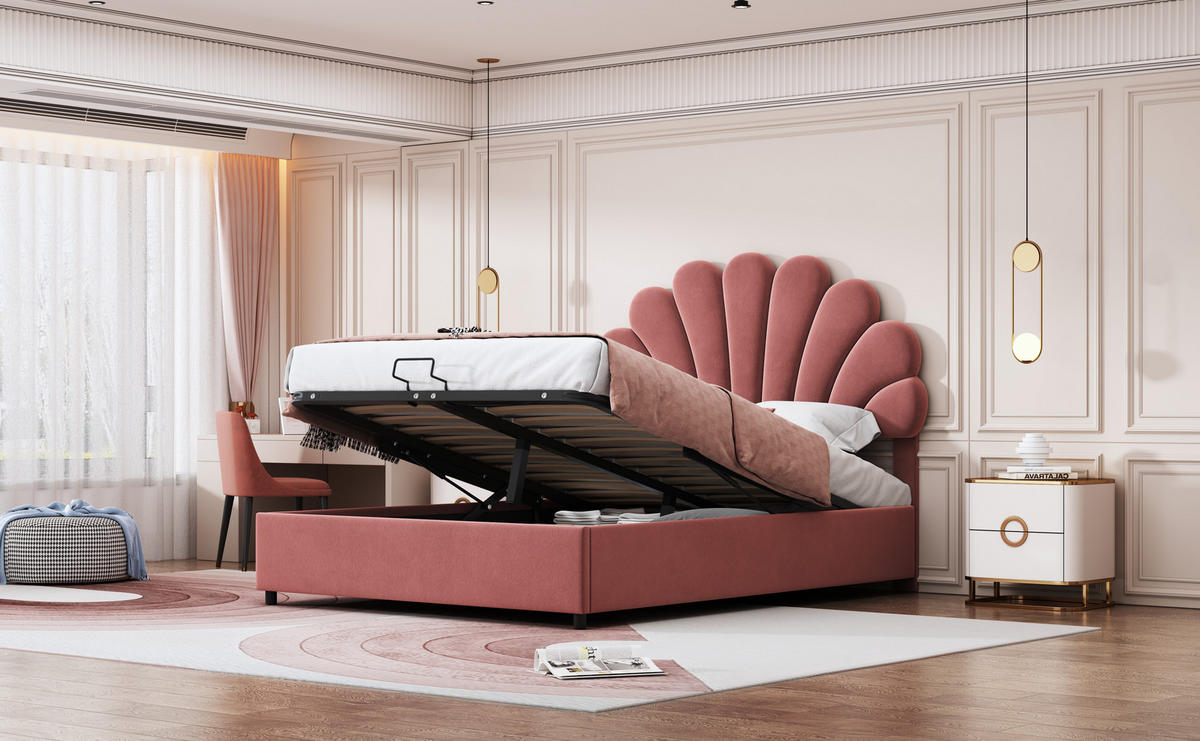 POLSTERBETT 140x200 cm Stauraum Samt rosa - Rosa, Textil (140/200cm) - Fortuna Lai