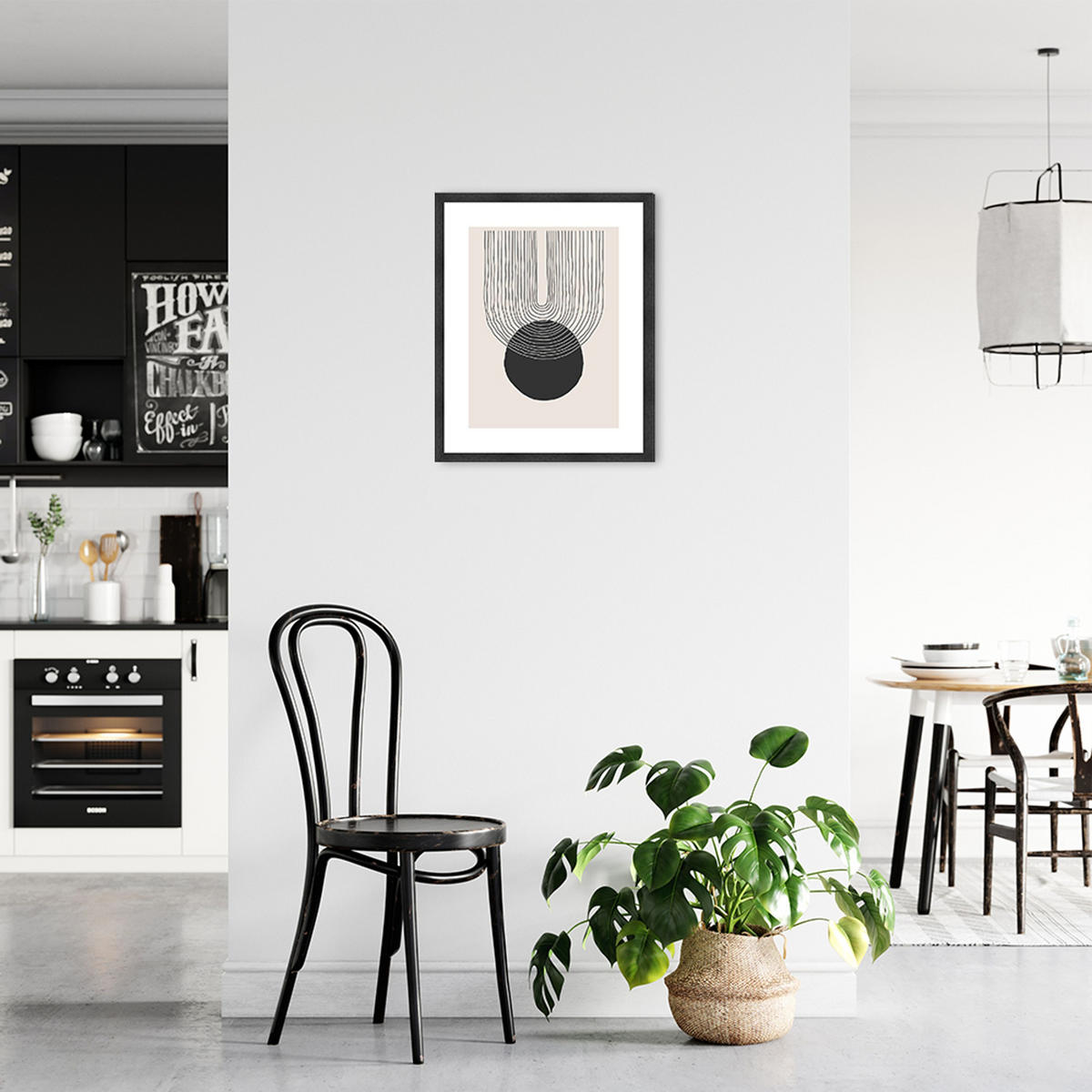 POSTER mit Rahmen 40x50 cm abstrakte Formen schwarz beige - Beige, Holz (41/51cm) - artissimo