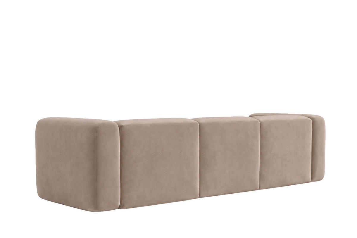 SOFA 3-Sitzer, Velvet-Stoff Bluvel, Latte, GRETA - Hellbraun, Holz (319/70/89cm) - Kaiser Möbel