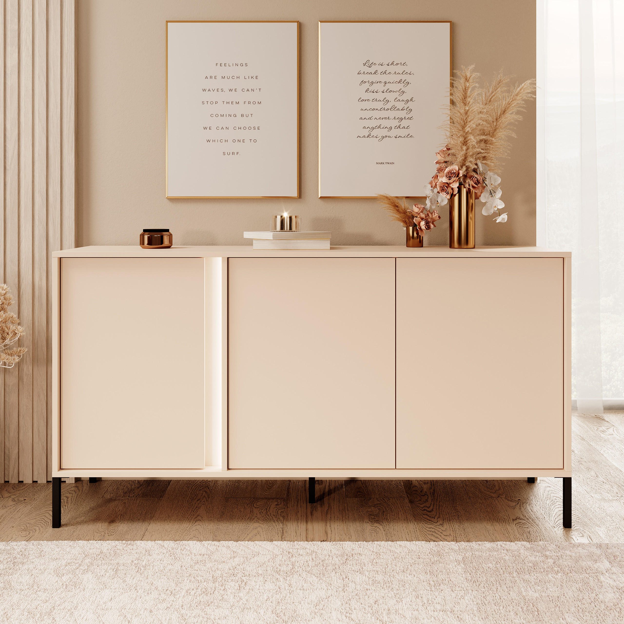 SIDEBOARD DASTINO 153/81/40 cm mit 3 Türen Beige - Beige, Holzwerkstoff (153/81/40cm) - MASSENO