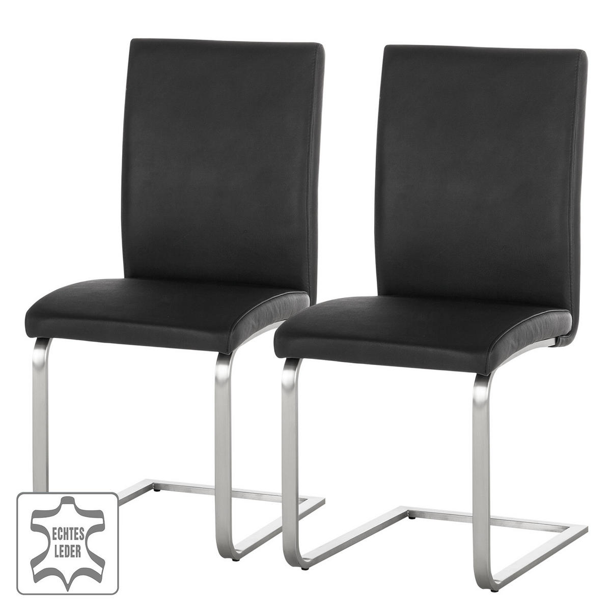 FREISCHWINGER - 2er-Set - Echtleder - Edelstahlfarben/Schwarz, Leder/Metall (44/98/58cm) - home24