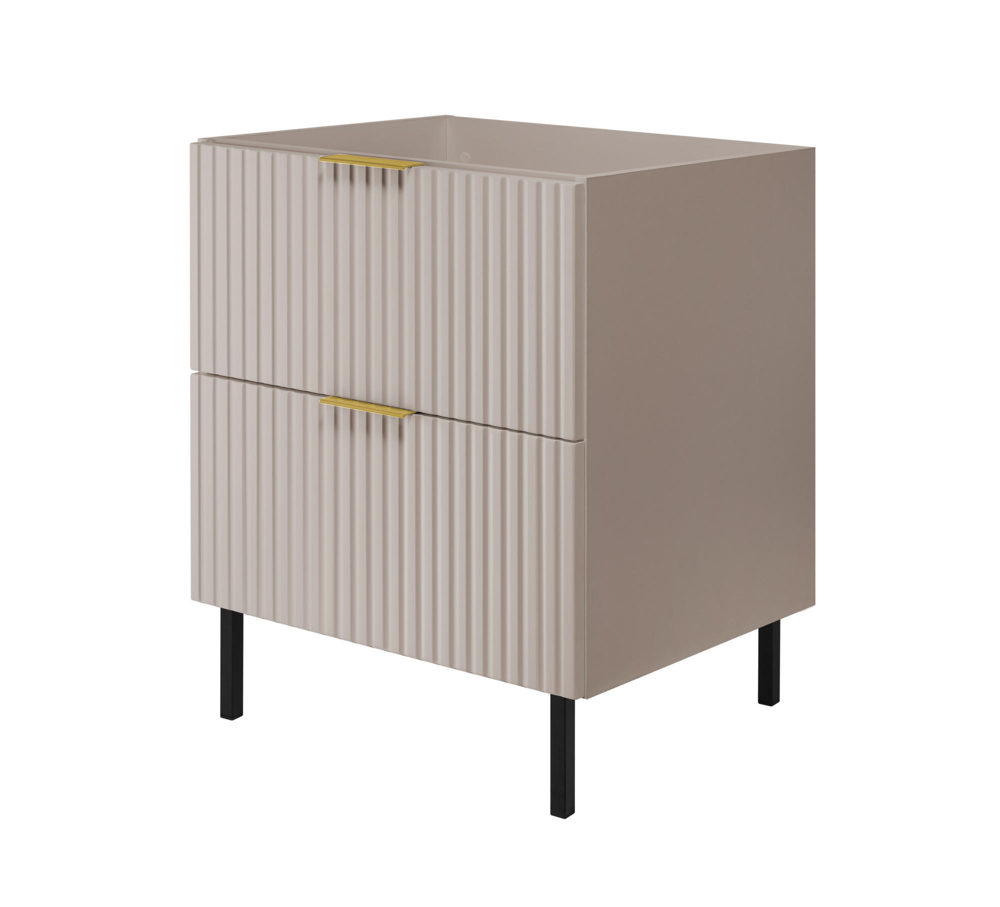 WASCHBECKUNTERSCHRANK, Kaschmir, 60 x 77 x 46 cm, goldener Griff, schwarze Beine, ohne Arbeitsplatte - Beige/Goldfarben, Holzwerkstoff (60/77/46cm) - 3XE LIVING