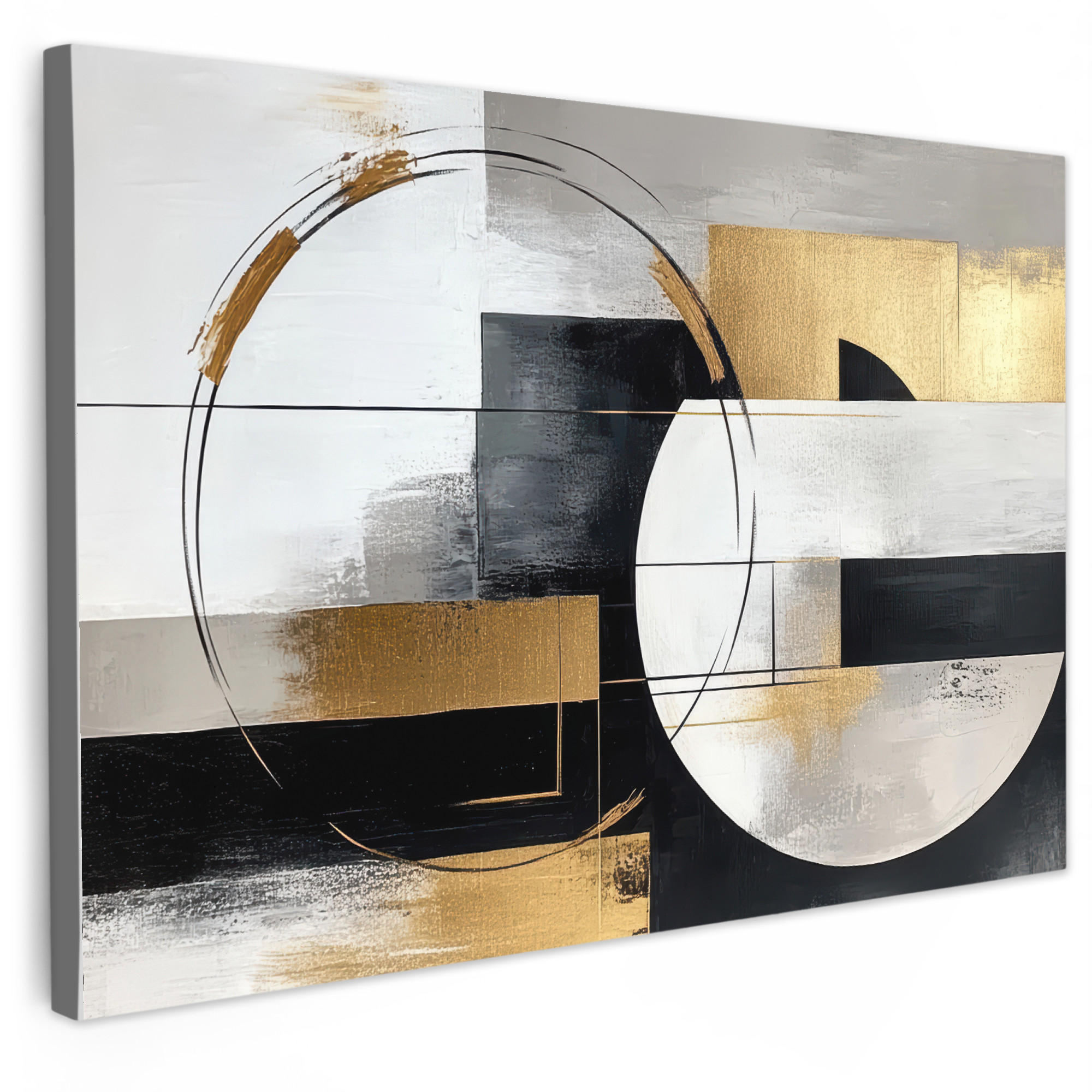 LEINWANDBILD - Abstrakt - Gold - Silber - Formen - Ästhetik - 120x80 - Kunstdruck - Multicolor, Textil (120/80cm) - MuchoWow