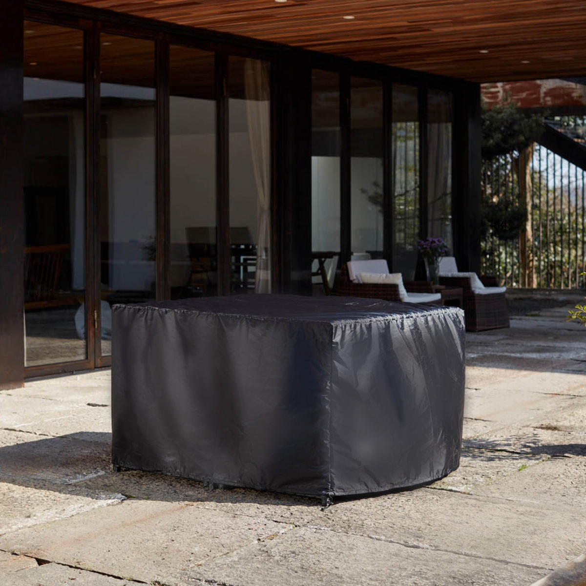 SCHUTZHÜLLE für Gartenmöbel Obal Schwarz 119 x 119 x 70 cm - Schwarz, Kunststoff (119/70/119cm) - Concept Usine