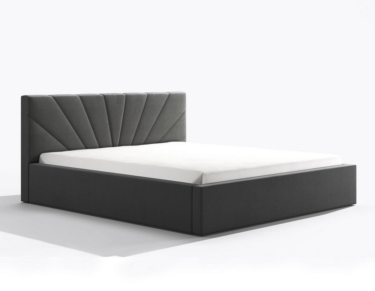 POLSTERBETT Larik 160/200 cm in Grau – mit Bettkasten und stilvollem Design - Schwarz/Grau, Holz/Holzwerkstoff (160/200cm) - AX Living