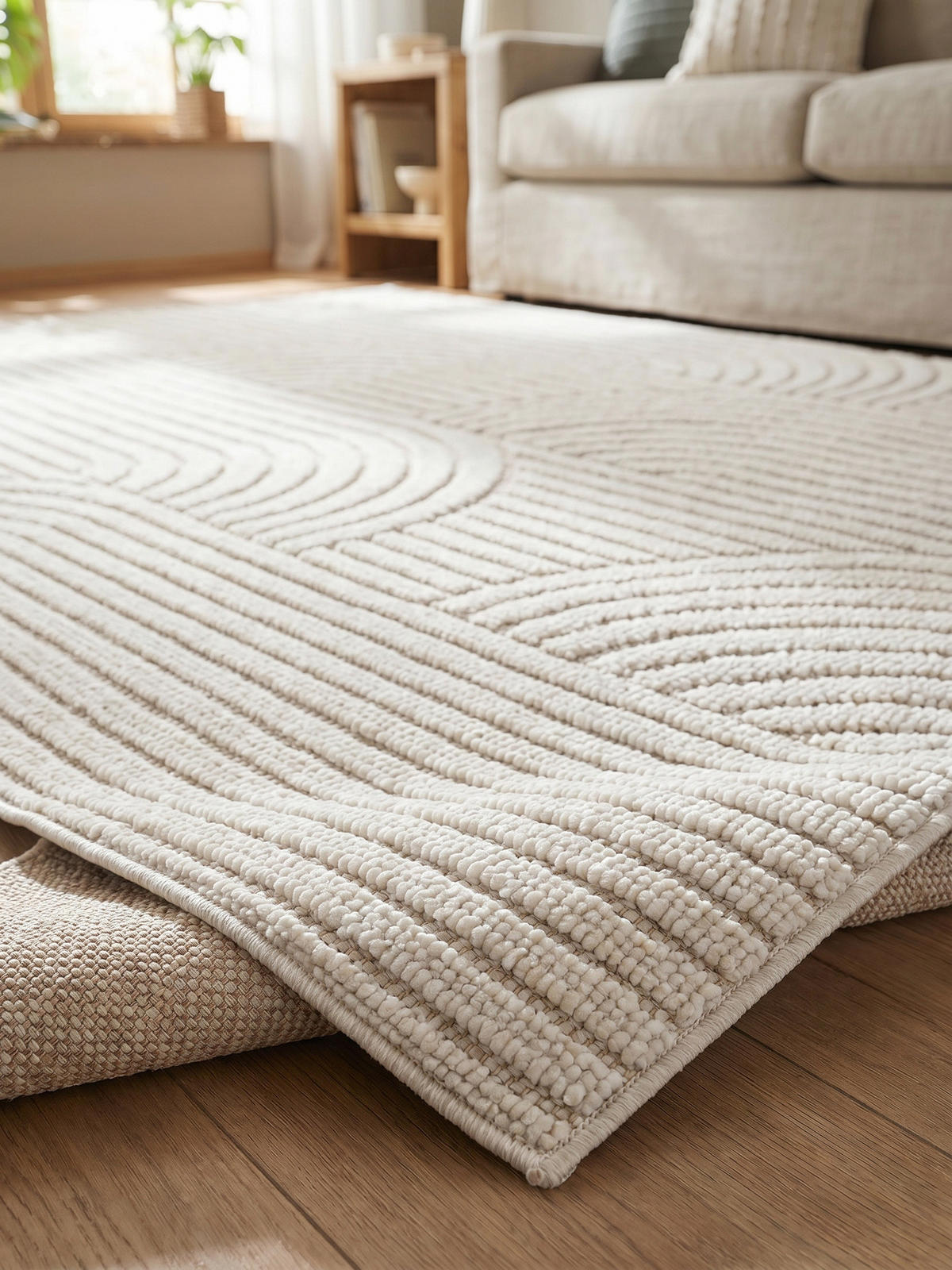 TEPPICH Flachgewebe LANGAU in Creme, mit geometrischen Bögen, 240 x 340 cm - Beige, Textil (340/240cm) - KADIMA DESIGN