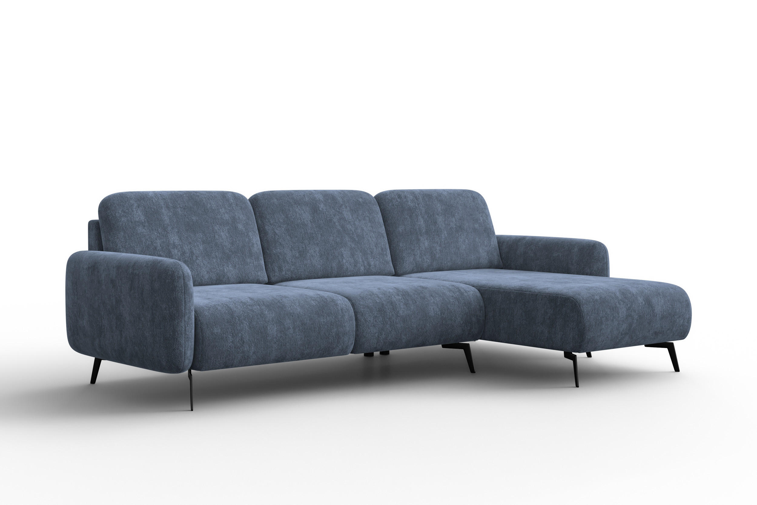ECKSOFA FEBE 4-Sitzer RECHTS, marineblauer Chenille-Stoff - Blau/Schwarz, Holz/Textil (264/157cm) - Wozimo