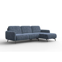 ECKSOFA FEBE 4-Sitzer RECHTS, marineblauer Chenille-Stoff - Blau/Schwarz, Holz/Textil (264/157cm) - Wozimo