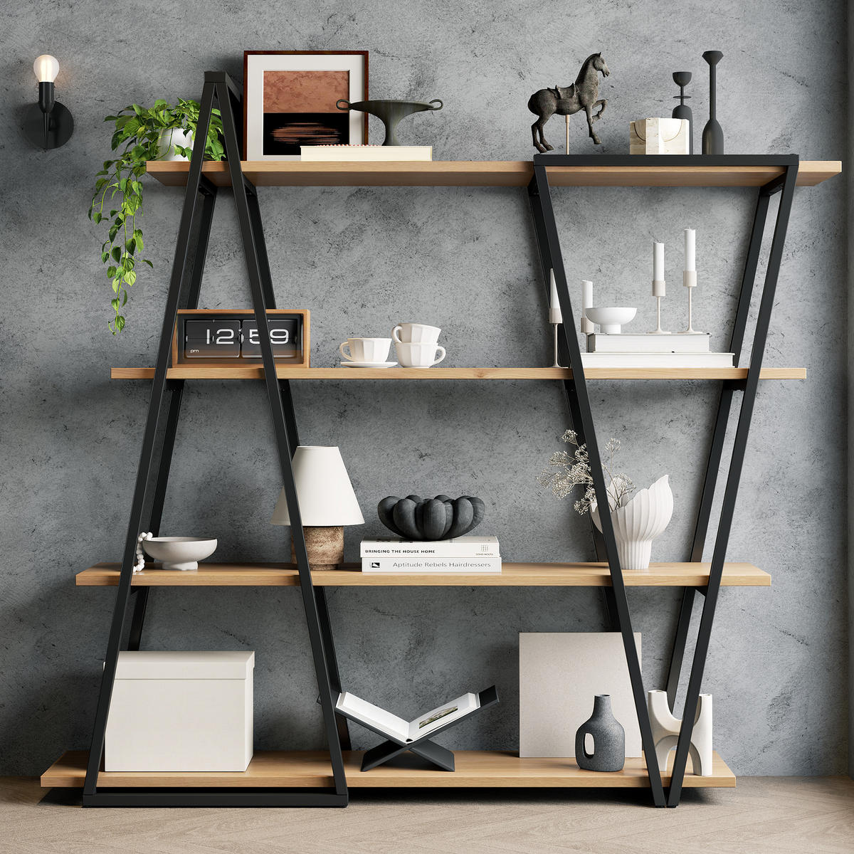 REGAL 158cm Metall MDF Dreiecksdesign offen modern - Braun, Holzwerkstoff (158/166/35cm) - FLIEKS