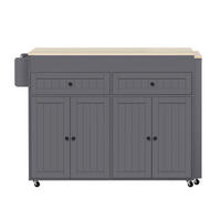 KÜCHENINSEL 112-180,5/45/92,2 cm grau/natur mit Ausziehplatte & Rollen - Grau, Holzwerkstoff (180.5/92.2/45cm) - OKWISH