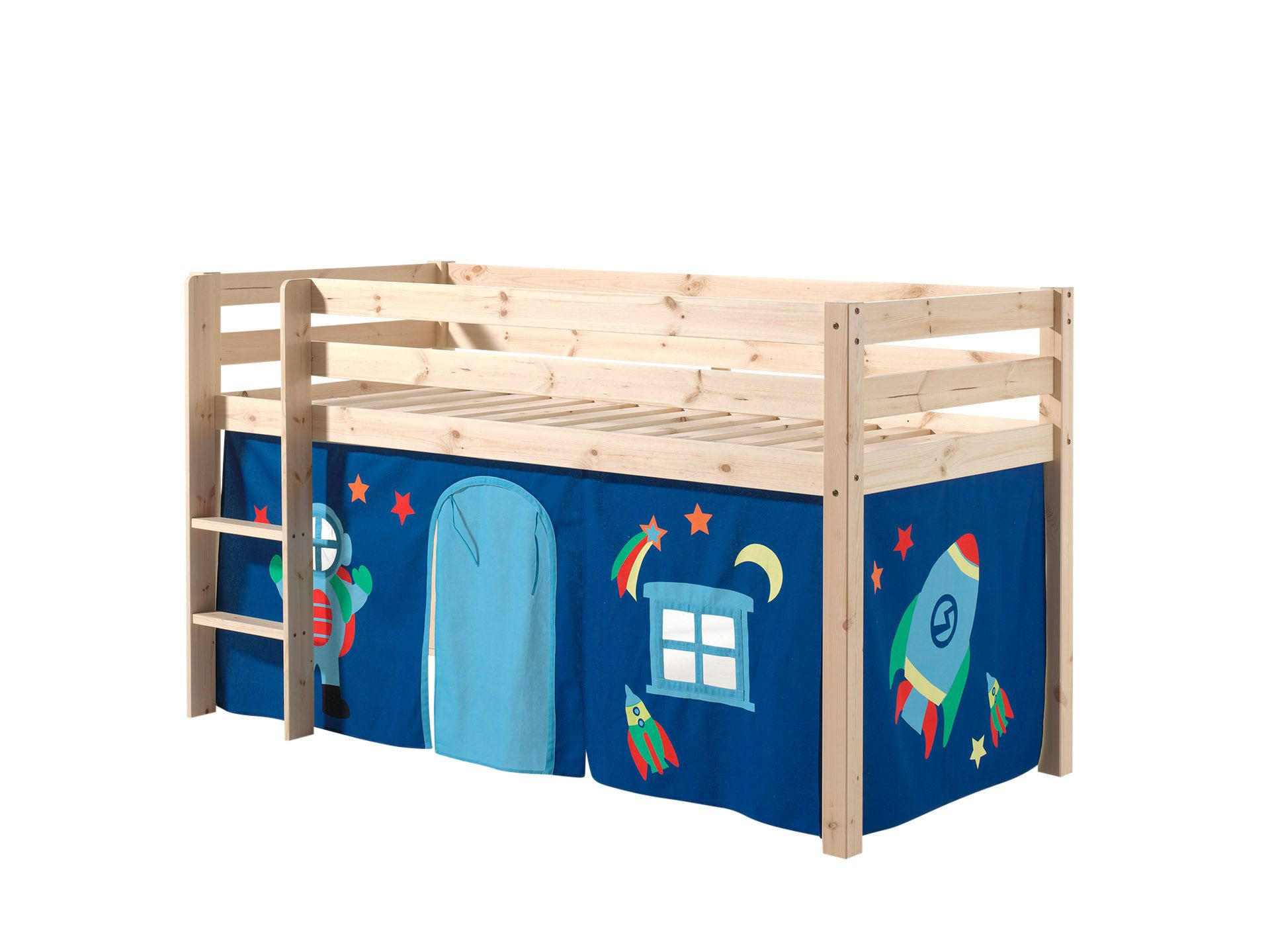 KINDERBETT Karolina 210x114x106 Massivholz Natur Textilset Astro 1 - Blau/Kieferfarben, Holz (90/200cm) - 58aufmkessel