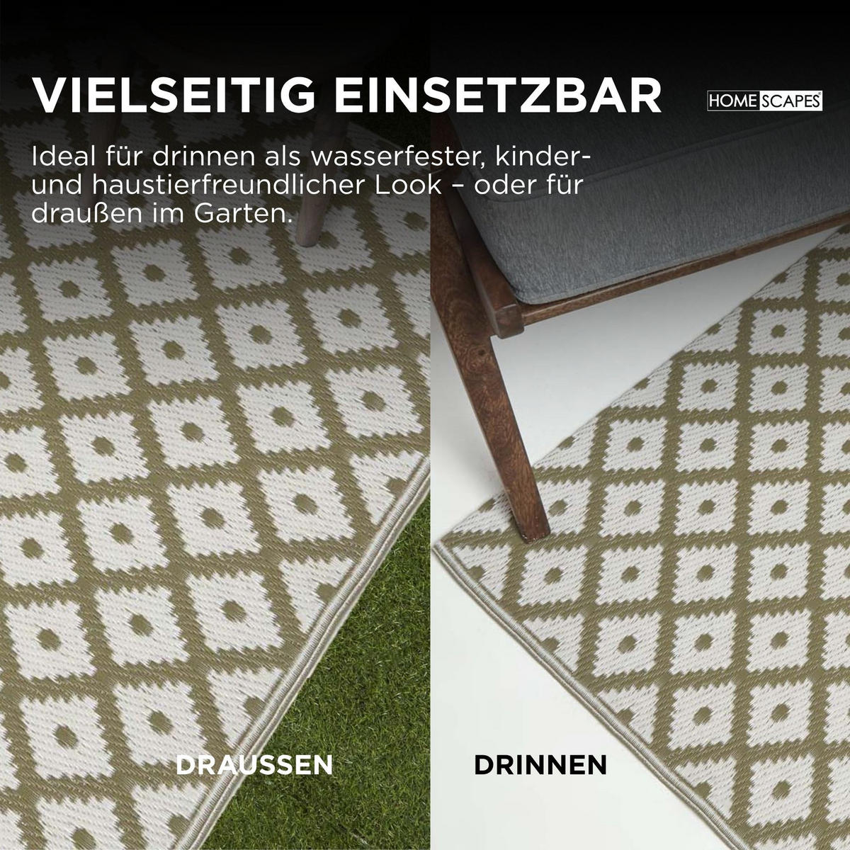 OUTDOORTEPPICH-LÄUFER May, geometrisch gemustert 75/200 cm - Olivgrün, Kunststoff (75/200cm) - Homescapes
