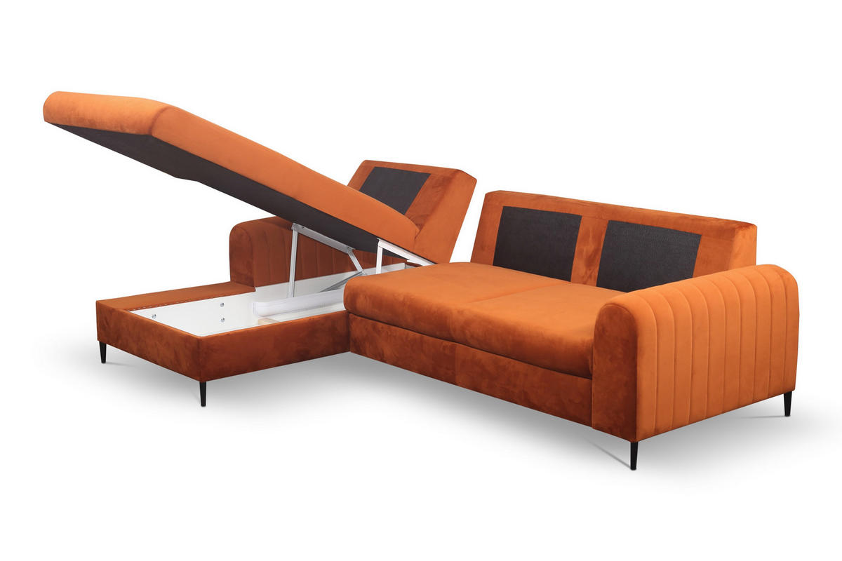 ECKSOFA VERONA L-S Braun Velours-Stoff mit Schlaffunktion - Braun, Holz (251/164cm) - MASSENO