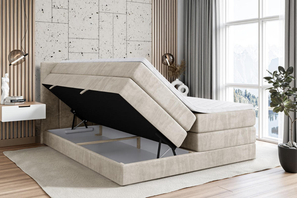 BOXSPRINGBETT MOETI KING - 120x200 - H3/H4 - Creme - Creme, Holzwerkstoff (120/200cm) - ALTDECOR