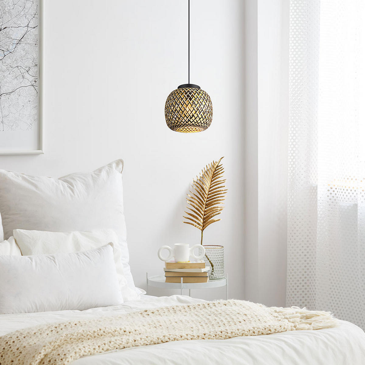 HÄNGELEUCHTE Metall Bambus Braun - Braun, Holz (30/30/120cm) - Globo Lighting