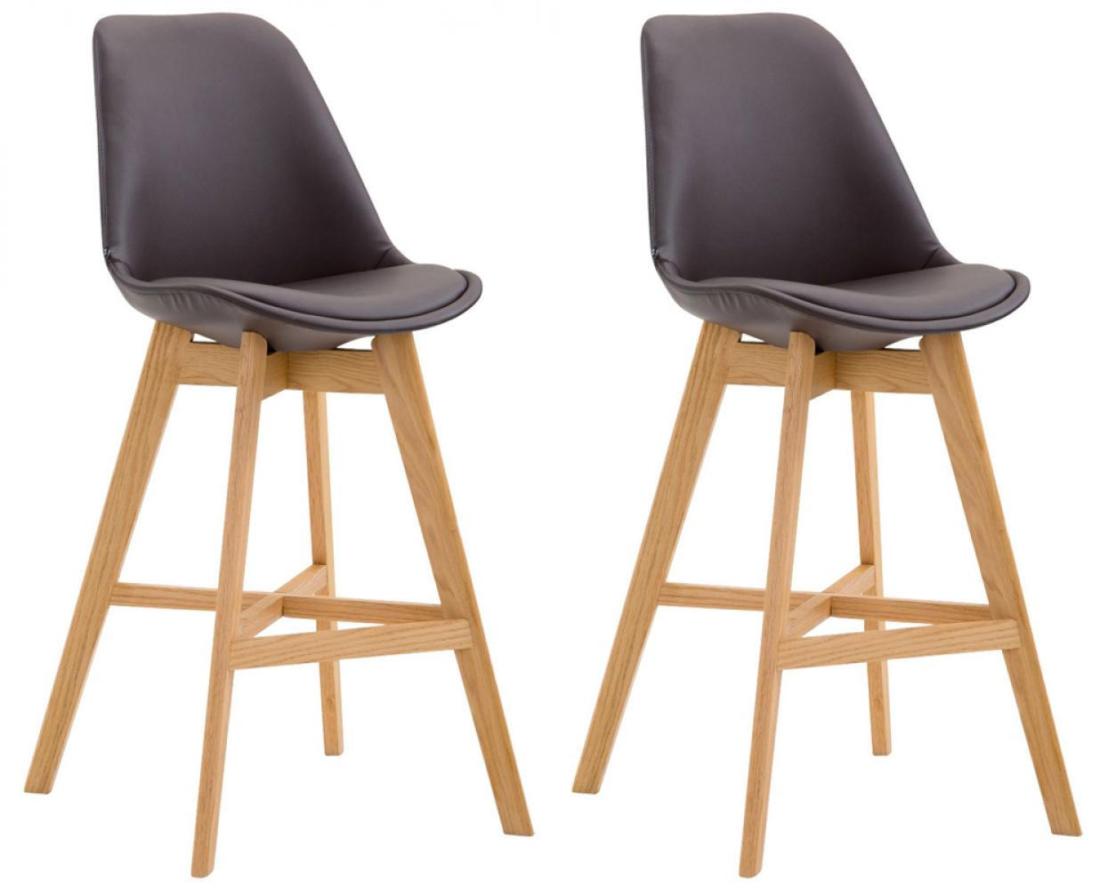 BARHOCKER 2er Set Lederlook braun - Eukalyptusholzfarben/Braun, Holz/Textil (48/112/56cm) - CLP
