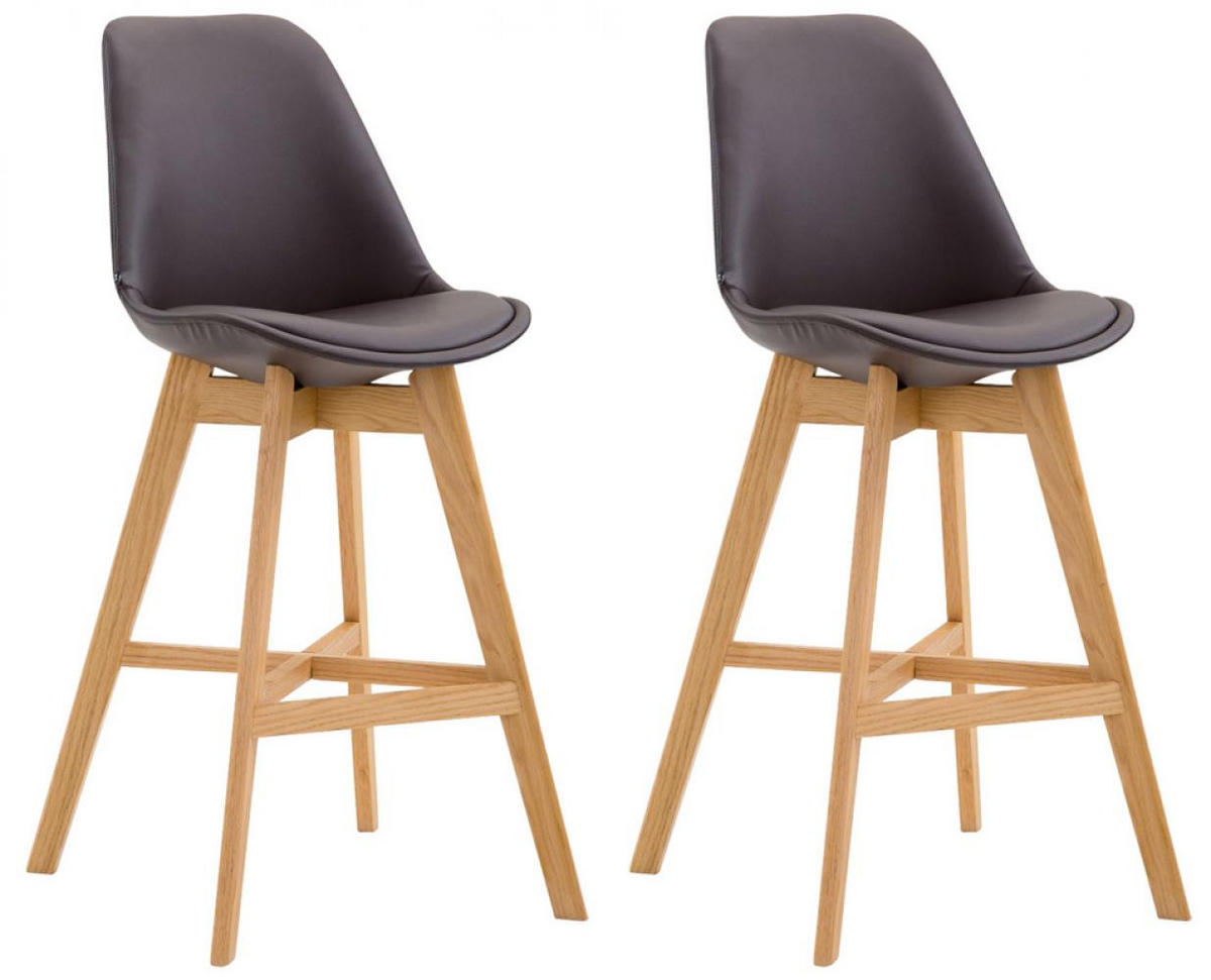 BARHOCKER 2er Set Lederlook braun - Eukalyptusholzfarben/Braun, Holz/Textil (48/112/56cm) - CLP