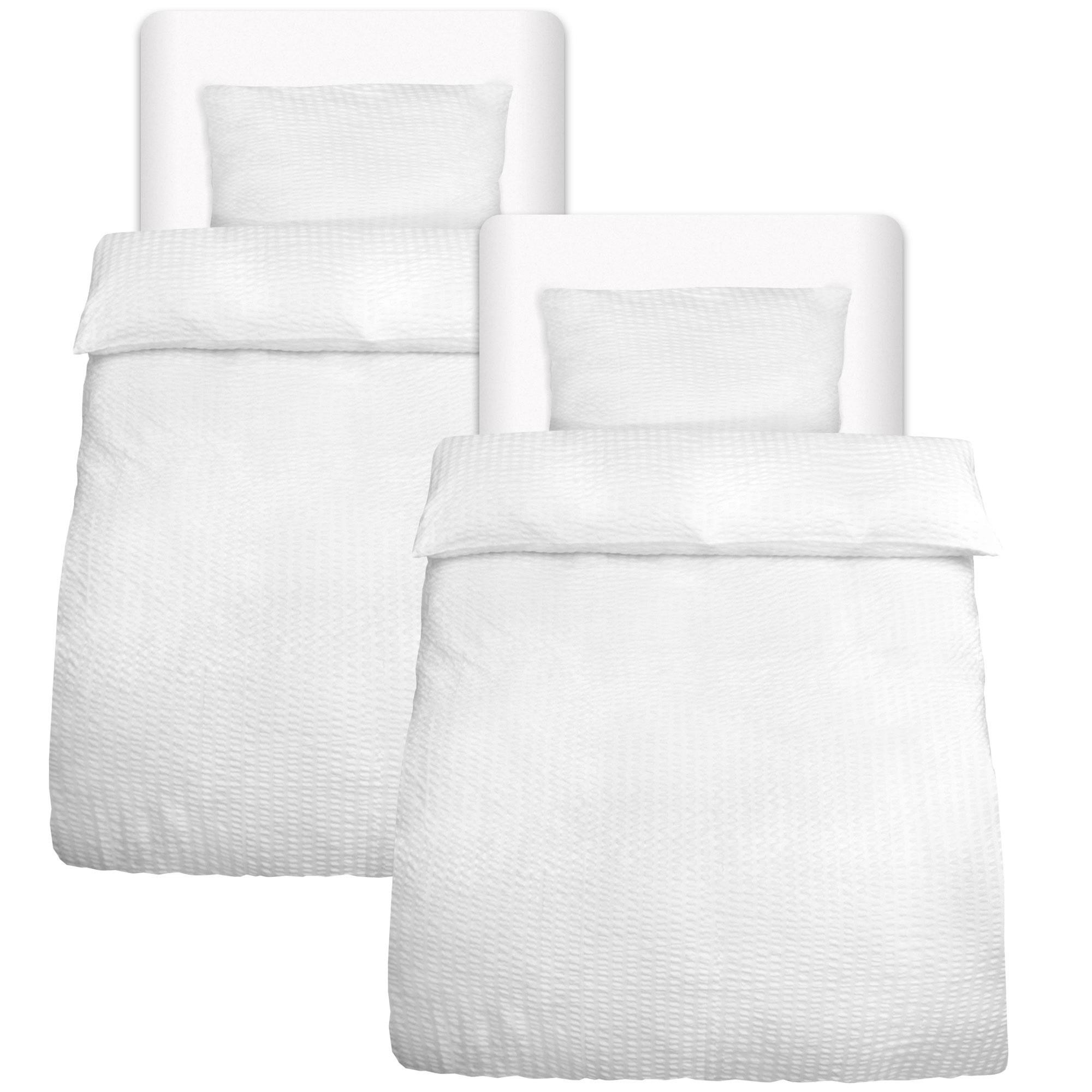 BETTWÄSCHE Meline 155/220 cm + Kissenbezug 40/80 cm Weiß Seersucker 2er Set - Weiß, Textil (40/80cm) - Beautissu 