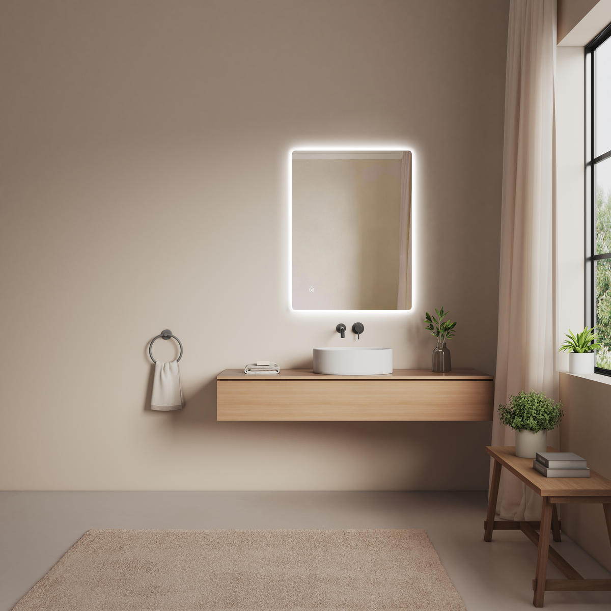OGLINDA de baie cu LED-uri 80/60 cm - transparent, sticlă/metal (80/60/3cm) - EMKE
