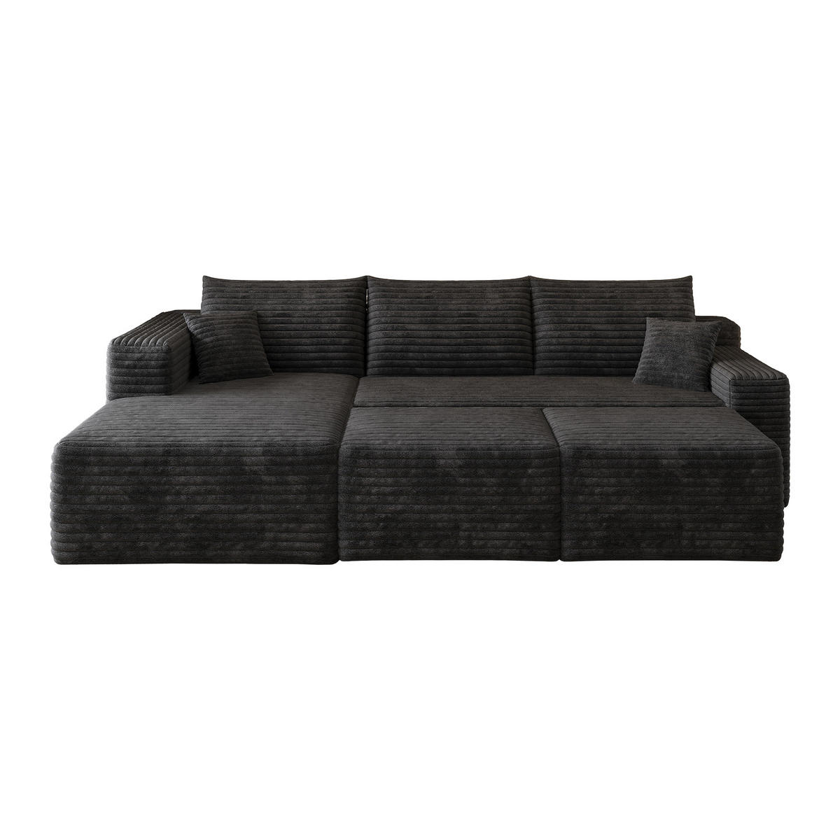 WOHNLANDSCHAFT Cord Schwarz ohne Montage - Schwarz, Textil (241/58/151cm) - WISHDOR
