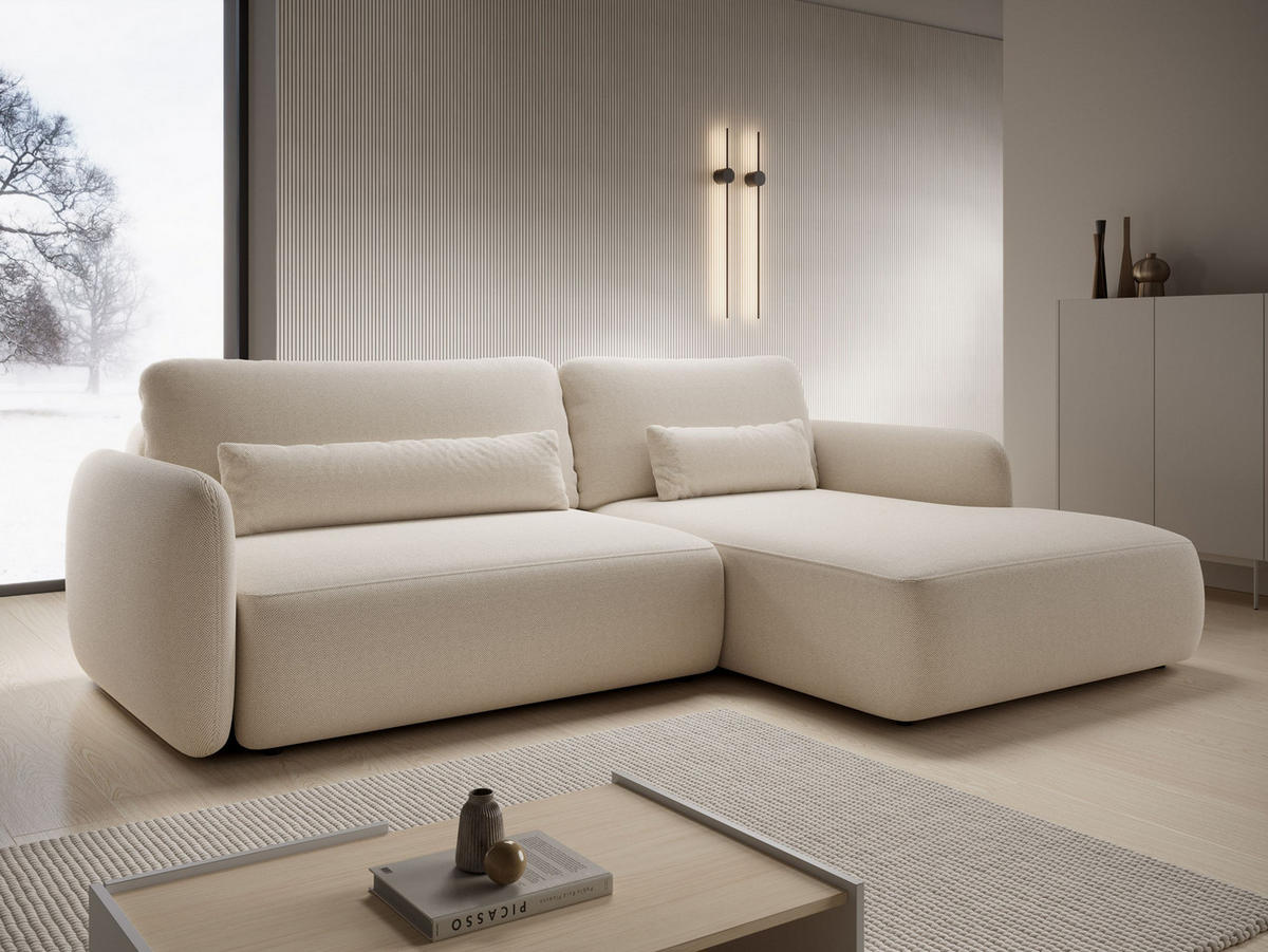 ECKSOFA ATTO Beige Jersey mit Schlaffunktion - Beige, Holz (243/163cm) - MASSENO