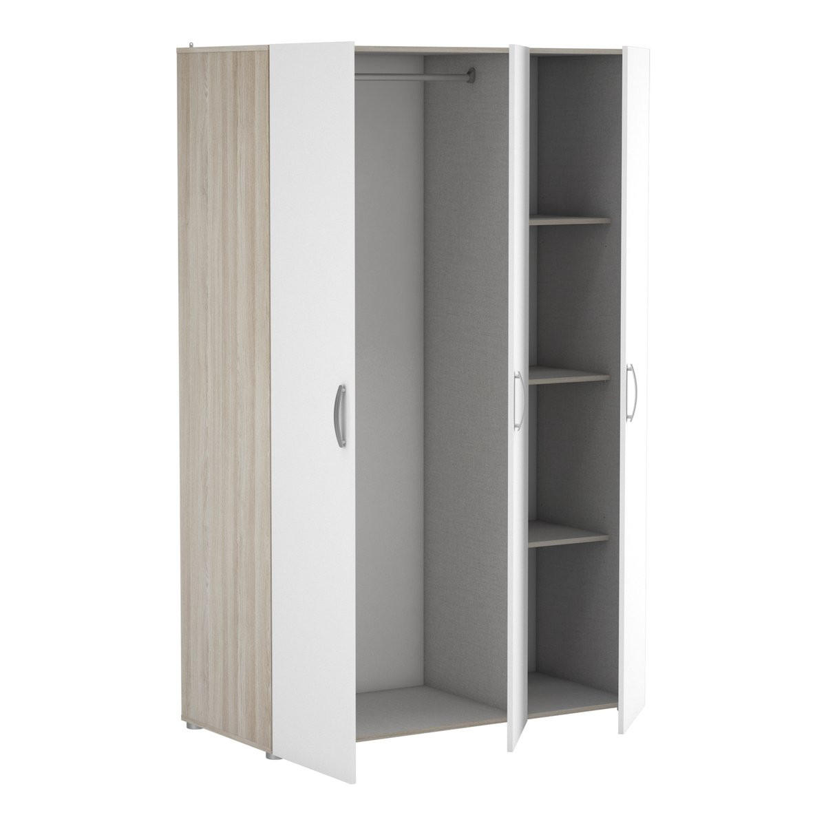 KLEIDERSCHRANK mit 3 Türen, Kleiderstange und Wäscheschrank L119,1 cm - Nano - Weiß, Holzwerkstoff (51.3/184.8/119.1cm) - Calicosy