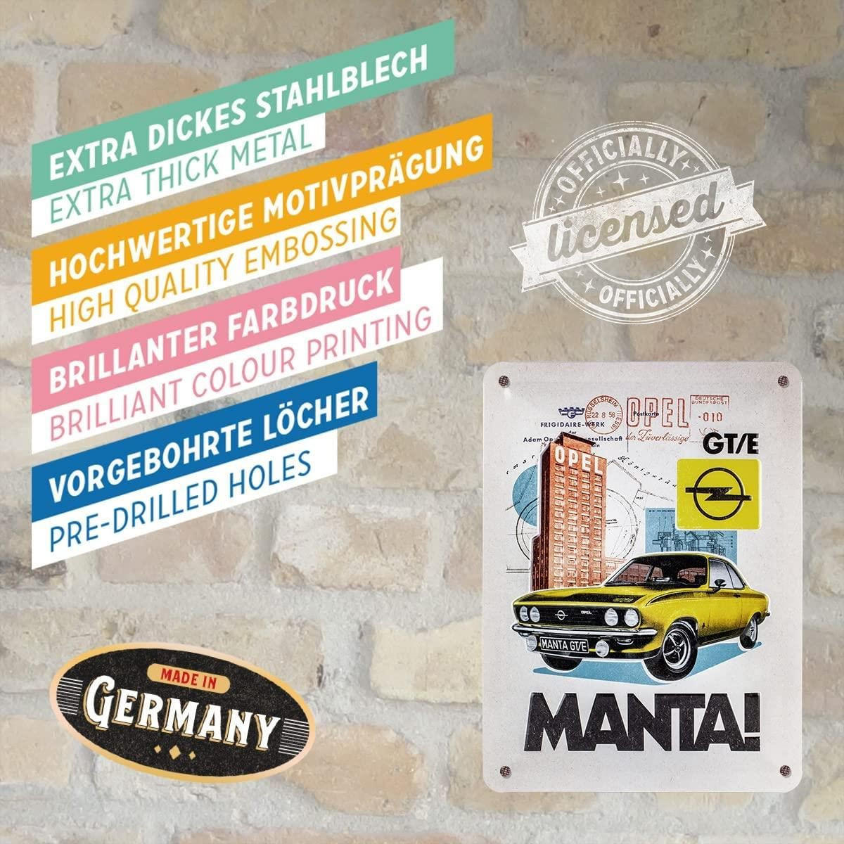 BLECHSCHILD 15/20 cm Opel Opel Manta! GT/E - Multicolor, Metall (15/20/0.5cm) - Nostalgic-Art