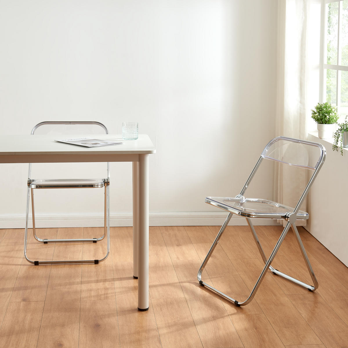 KLAPPSTUHL-SET Pornainen 2 TLG. - Transparent, Metall (46/74/47cm) - [en.casa]