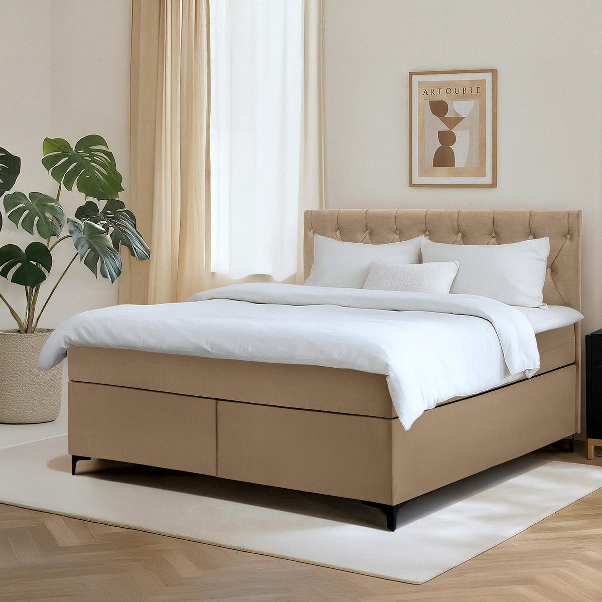 POLSTERBETT ARDEA, Dunkelbeige - Hellbraun/Schwarz, Holz/Holzwerkstoff (160/200cm) - KONSIMO®