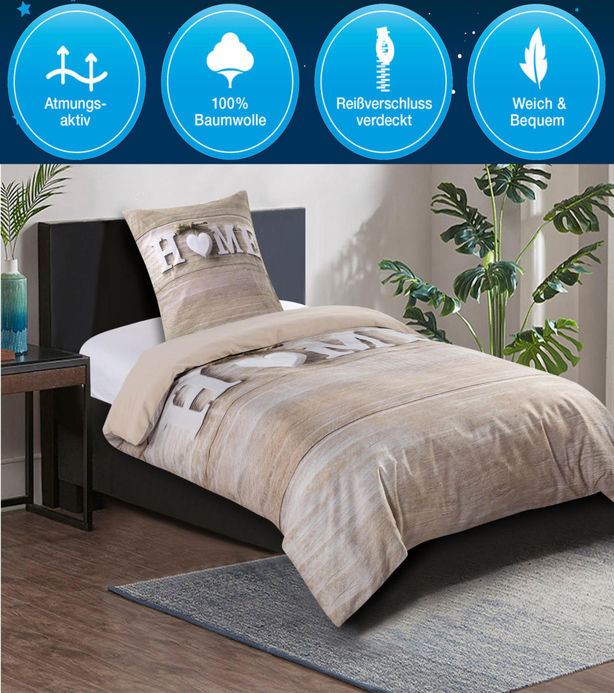 BETTWÄSCHE 2-teilig Home - Braun, Naturmaterialien (135/200cm) - Sanilo