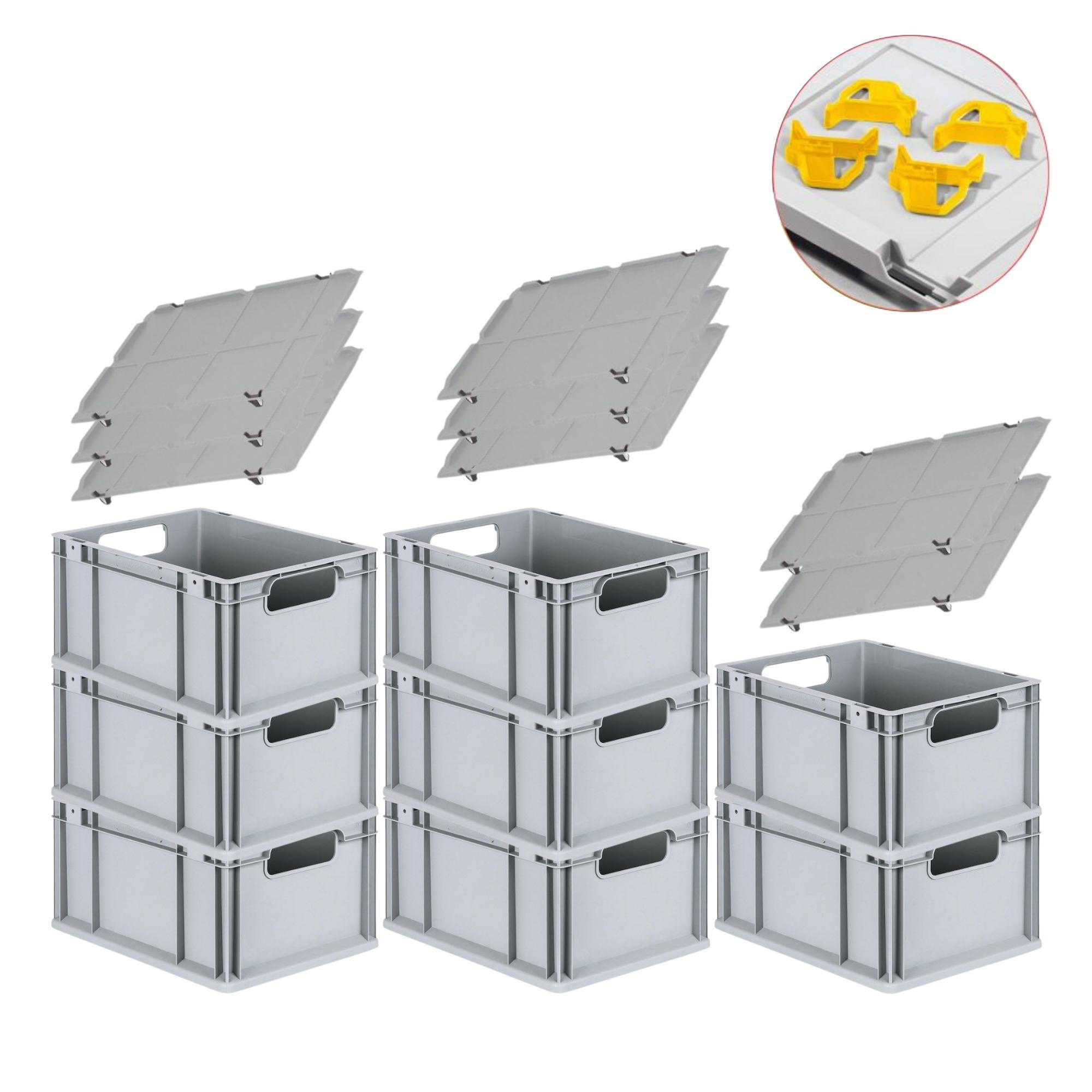 EUROBOX 8x Nextgen Economy Mit Auflagedeckel Grau/Gelb Griffe Offen 20 Liter - Gelb, Kunststoff (30/22/40cm) - PROREGAL