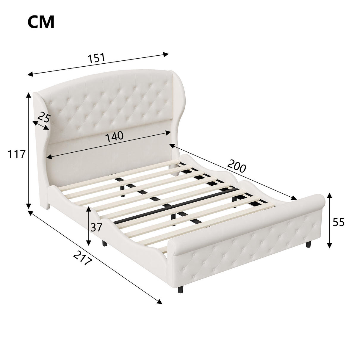 POLSTERBETT 140x200 cm Samt Beige, Doppelbett mit gepolstertem Kopfteil, Lattenrost - Beige, Metall (140/200cm) - EuroLiving