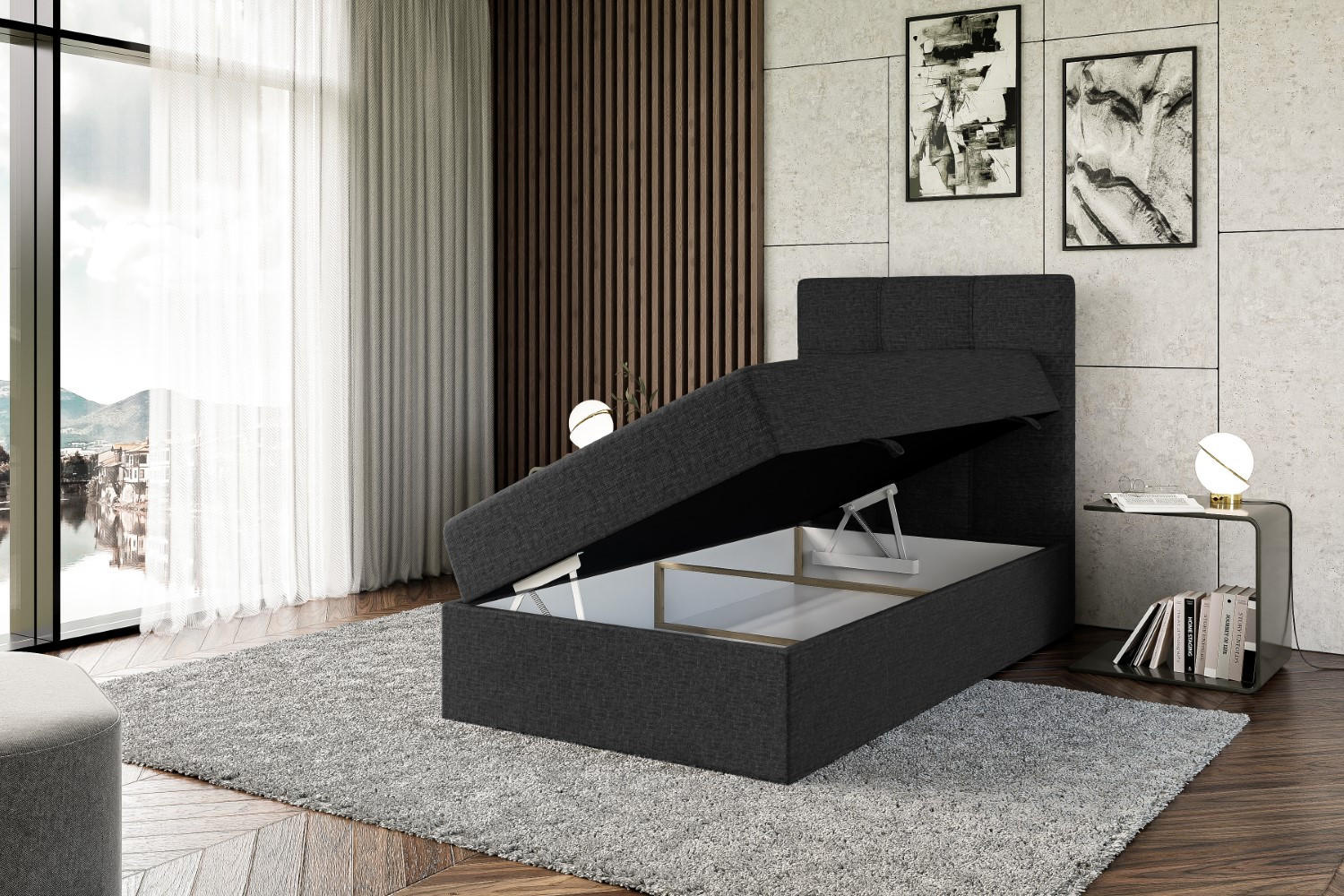 Thumbnail - Altdecor Boxbett, Schwarz, Holzwerkstoff, Höhe ca. 20 cm, 90x200 cm, Schlafzimmer, Betten, Boxspringbetten