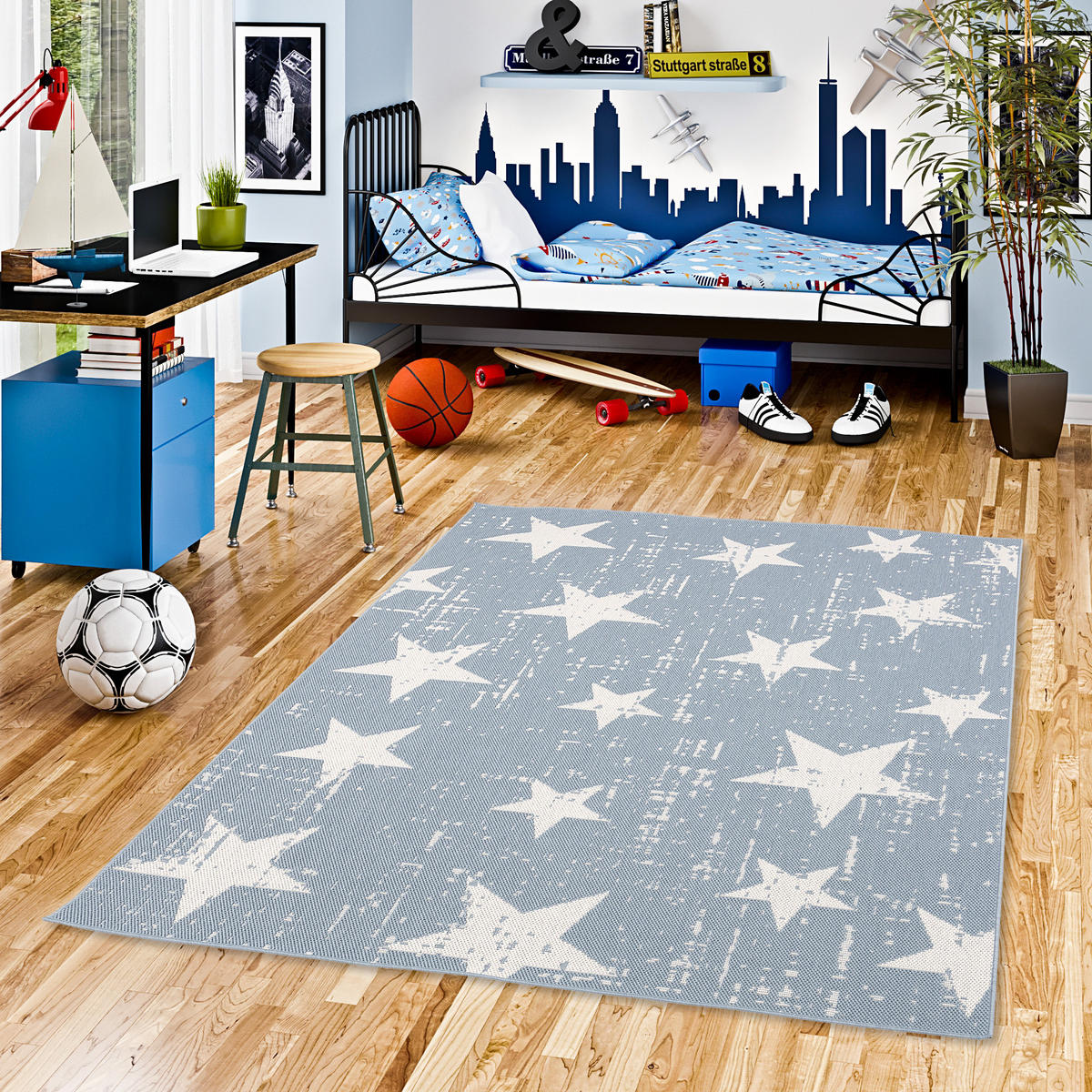 IN & OUTDOOR TEPPICH FLACHGEWEBE MARBELLA STERNE - Blau, Textil (140/200cm) - Pergamon