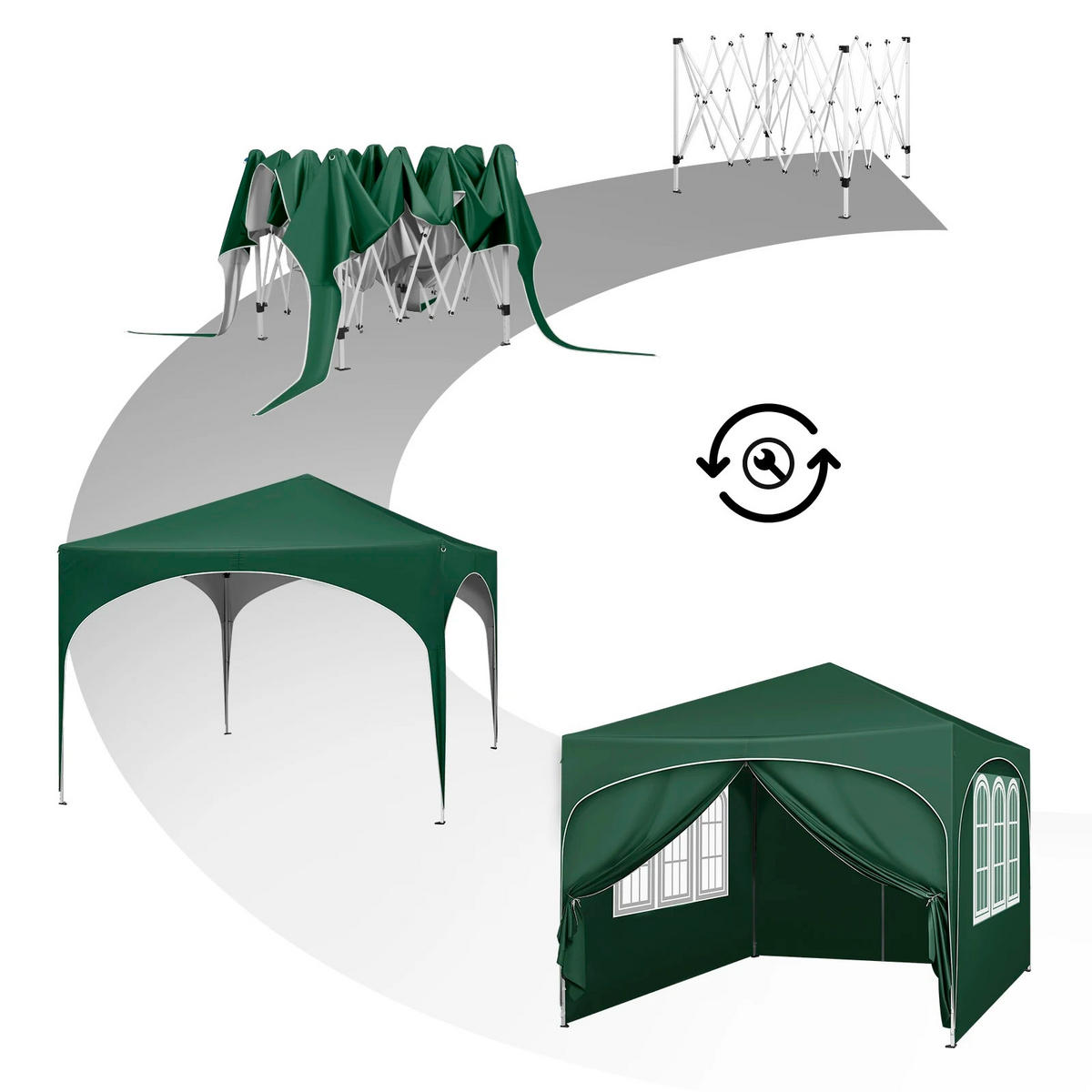 PAVILLON 3x3 m Grün mit 4 Seitenwänden - Grün, Textil/Metall (300/300cm) - Kaket