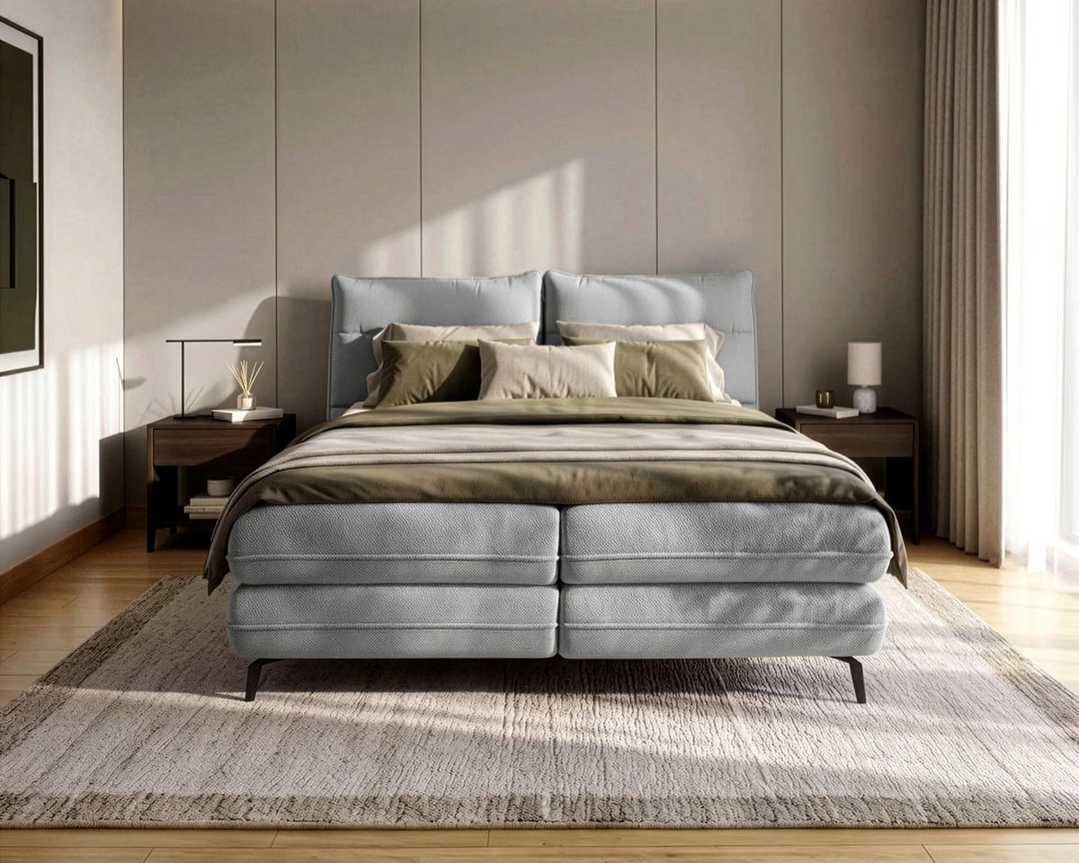 BOXBETT Verse 140 x 200 Einzelbett mit hochwertiger Bonell-Matratze und Topper T30 - Grau - Grau, Holz (140/200cm) - Homesy