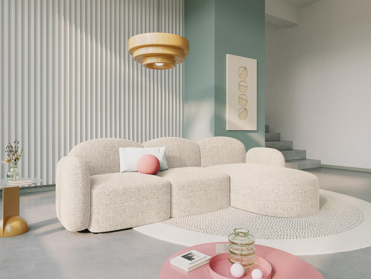 ECKSOFA rechts Blair aus Chenille-Stoff beige clair melange 4 Sitzplätze - Beige, Textil (155/272cm) - Micadoni