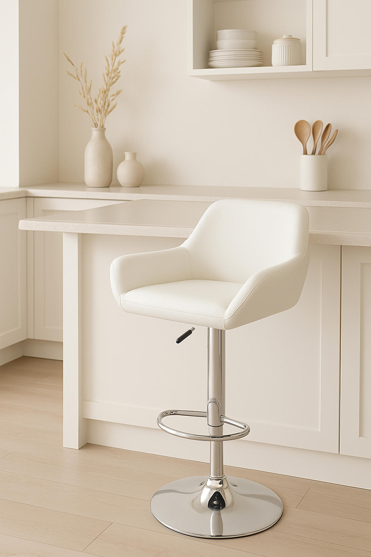 BARHOCKER 2er Set Prag Kunstleder chrom weiß - Weiß, Kunststoff/Metall (51/109/52cm) - TPFLiving